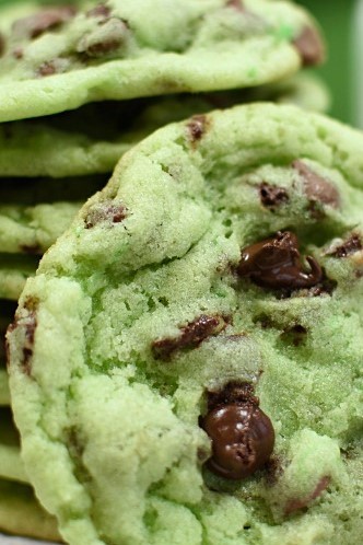 Minty green chocolate chip cookies. 