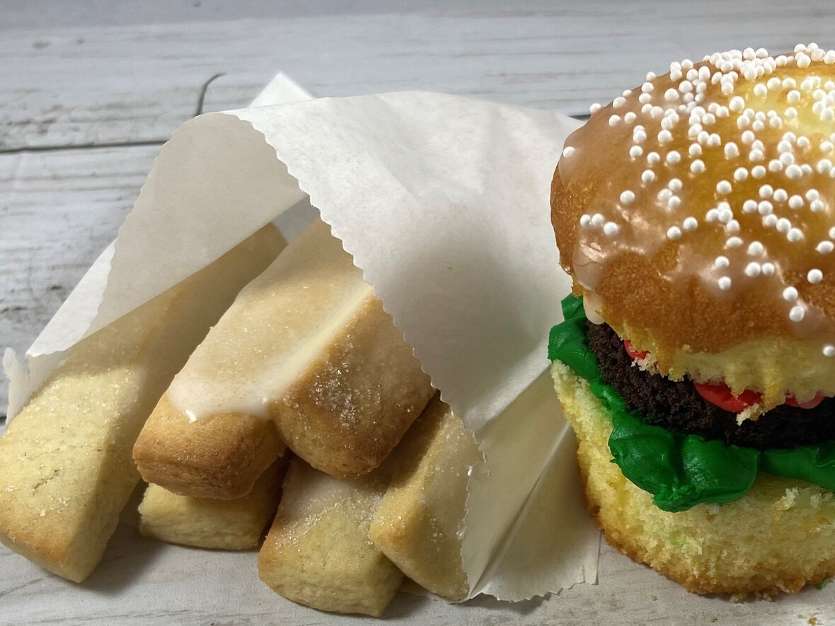 Cupcake hamburger and cookie French fries