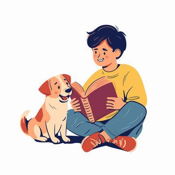 older boy reading to dog